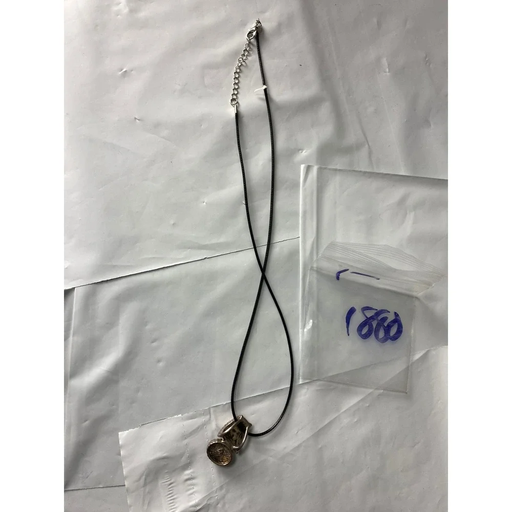 Gold‎ Tone Black Cabochon Pendant Necklace Leather Cord